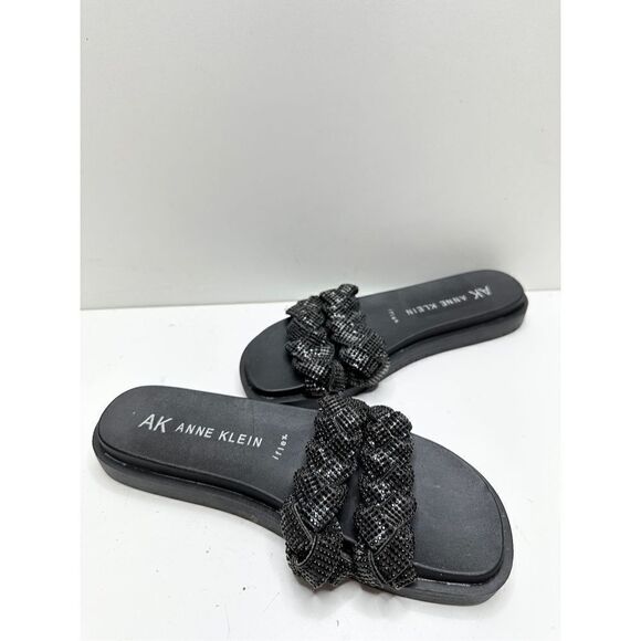 Anne Klein‎ Sandals Women 6 Black Journi Rhinestone Embellished Flat Slides - Picture 6 of 7